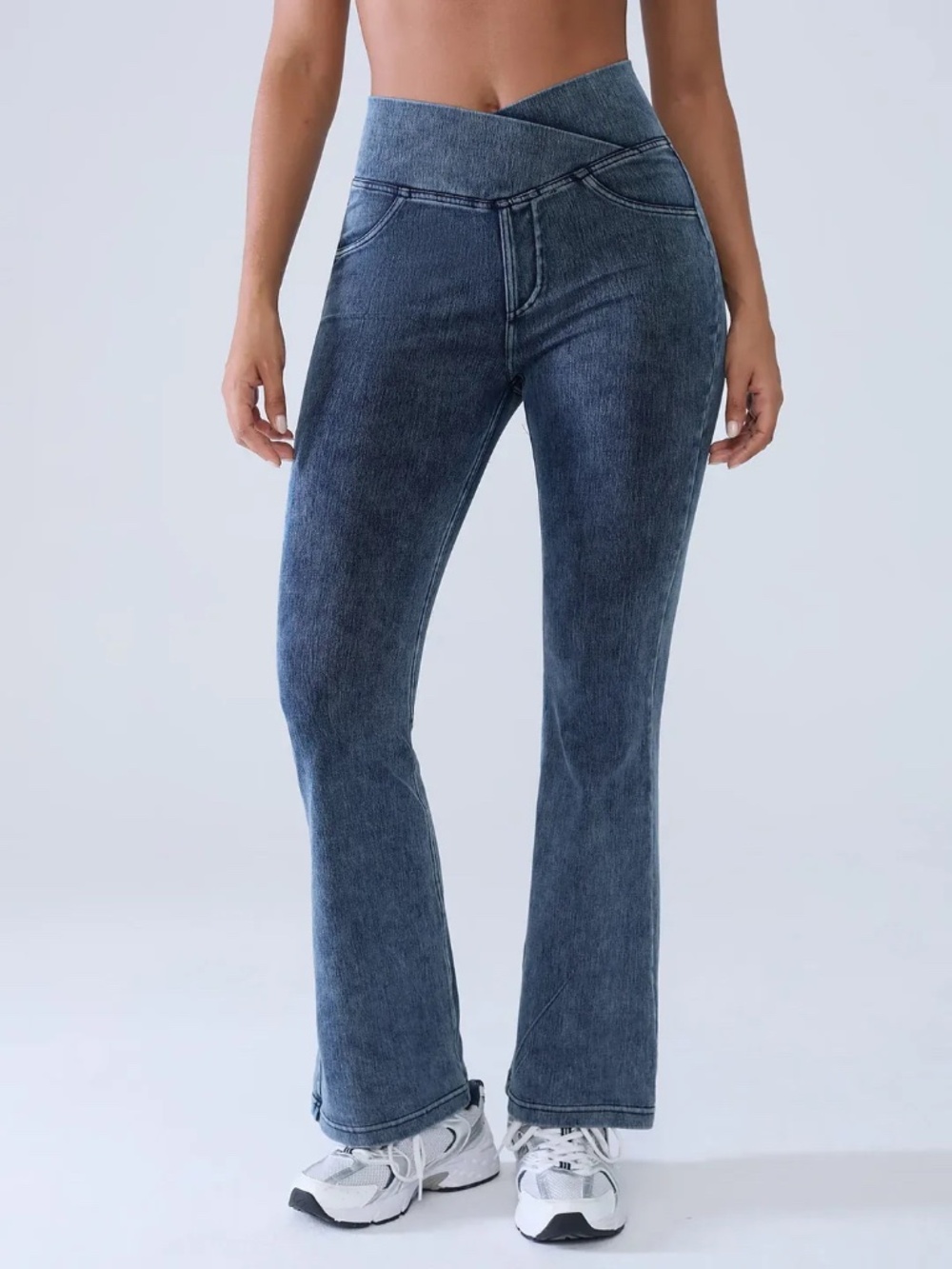 Crossover Denim Flare Leggings (Size L)